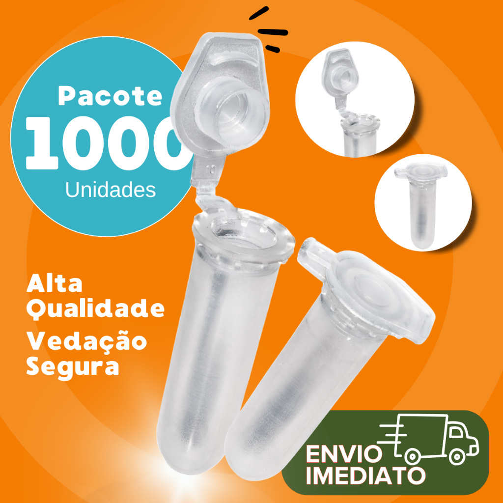 Microtubo 0,7ml Interno 1,5ml Externo Neutro Tipo Batom Alta Vedação Pacote Com 1000 Unidades