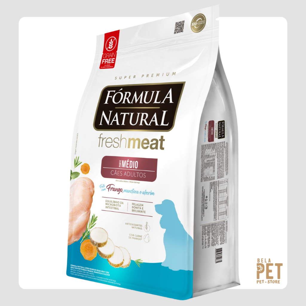 Ração Fórmula Natural Fresh Meat Cães Adultos Porte Médio Frango Mandioca e Alecrim Grain Free
