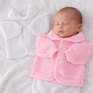 Casaco bebê recém nascido kit com 2 tricô modelo cardigan com gola - manga longa - menino e menina em Oferta na Shopee