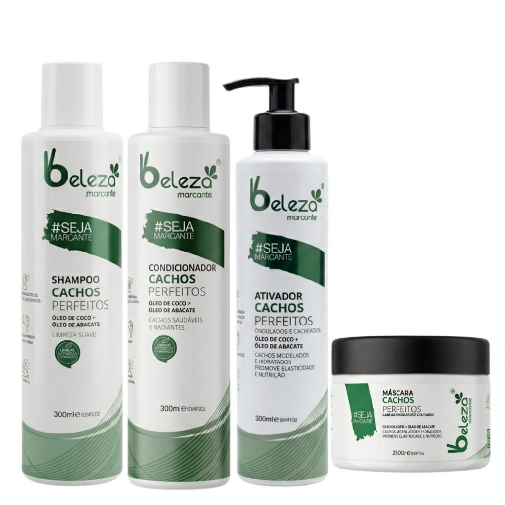 Kit Beleza Marcante Cachos Ondulados e Cacheados Shampoo Condicionador Ativador Máscara