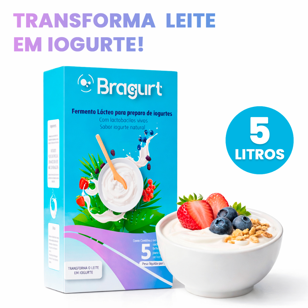 Fermento Lácteo Mistura Para Iogurte Natural Saudável Lactobacilos Caseiro Rende 05 Litros Bragurt