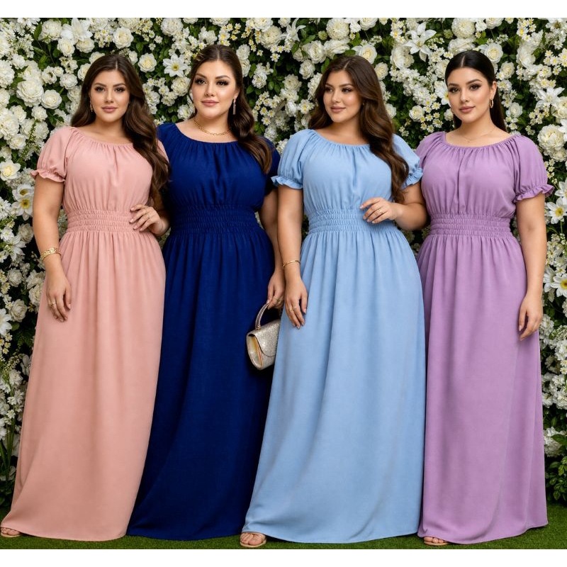 Vestido Feminino Longo Fresquinho De Manga Princesa Duna Liso Premium.
