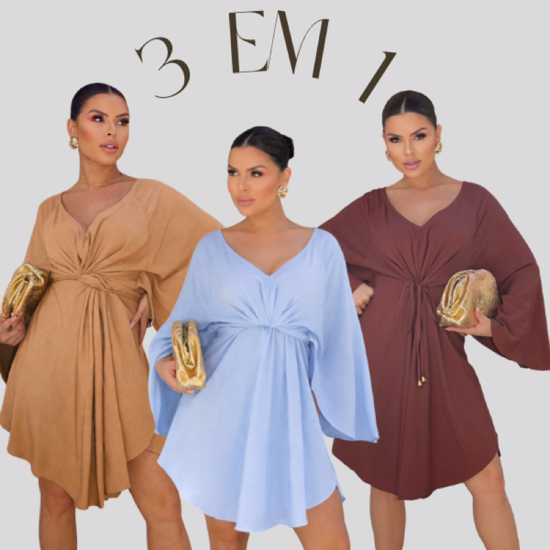 Vestido Bata  kafta Femenino Chamisse Saida de Praia curto  manga morcego Tamanho unico VERÃO 2025