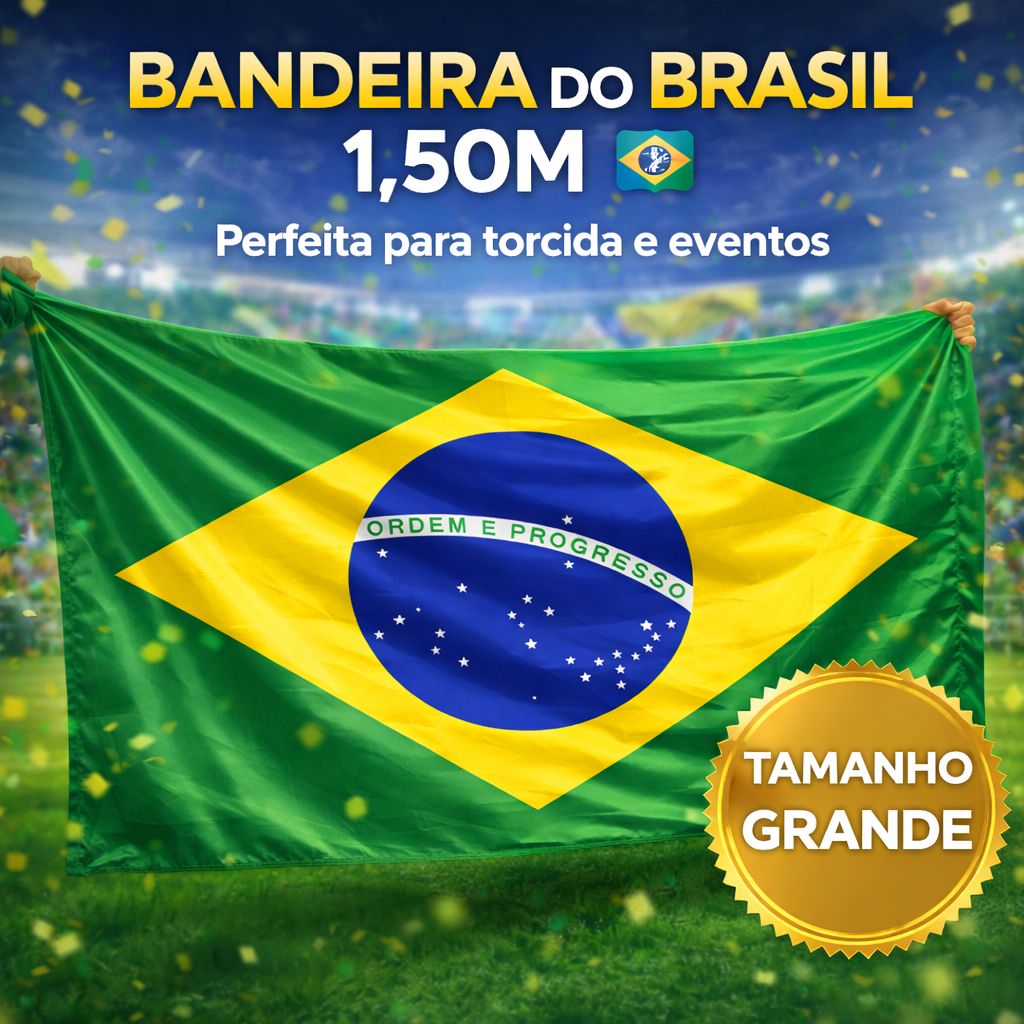 Bandeira do Brasil 1,50m Grande Seleção Brasileira Torcida Copa Futebol Eventos Casa Decoração