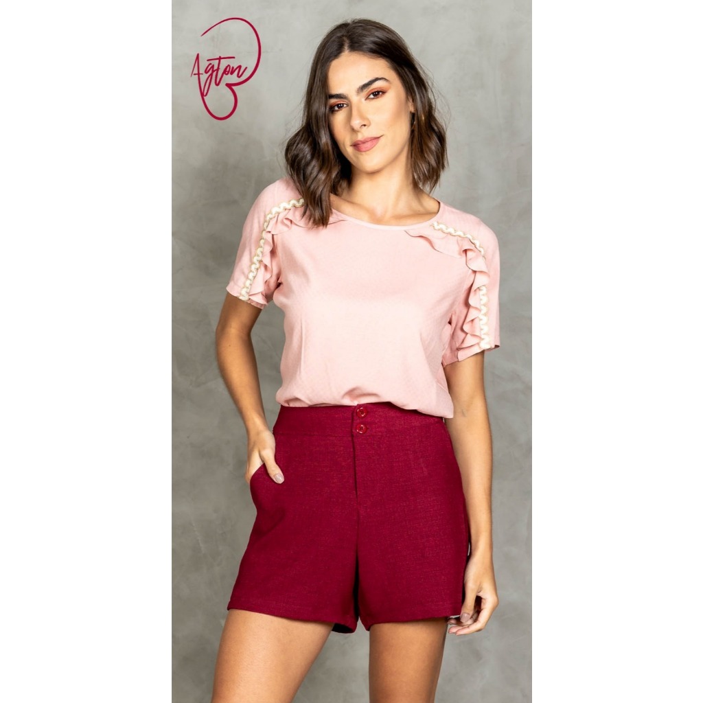 Blusa crepe Babado Transversal Detalhe Renda