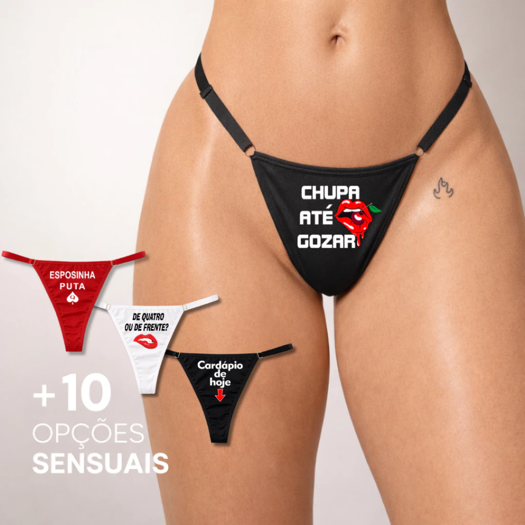 Calcinha Sensual Frase Erótica Fio Regulagem Premium