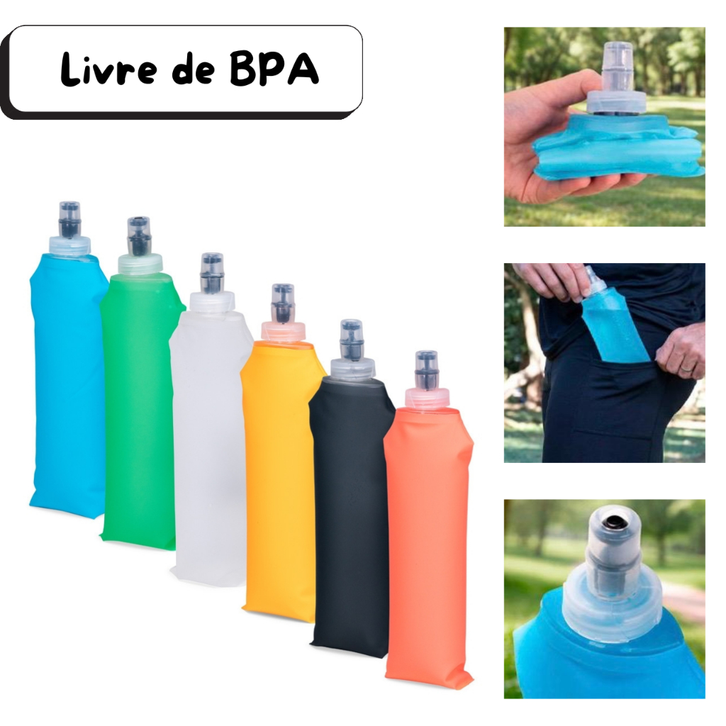 Garrafa Squeeze Dobrável 500 ml TPU bico silicone ideal corrida bike academia LIVRE BPA