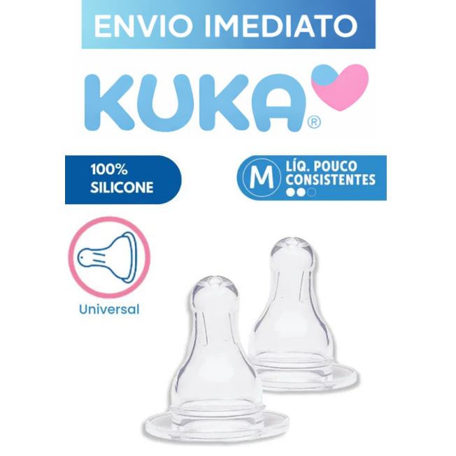 Bico de Mamadeira Universal Redondo Kuka 100% Silicone com 2 Unidades
