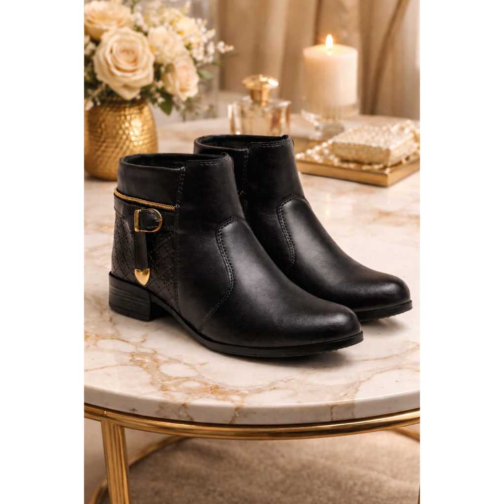 Bota Feminina Zíper Conforto Cano Baixo Feminina Elegante
