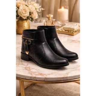 Bota Feminina Zíper Conforto Cano Baixo Feminina Elegante