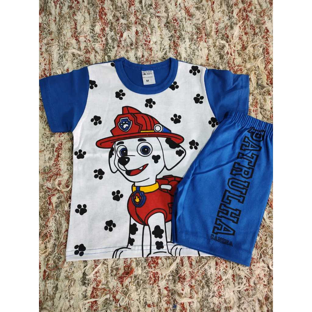 CONJUNTO INFANTIL MENINO PATRULHA CANINA CAMISA E BERMUDA 100% ALGODÃO JUVENIL TEMÁTICO