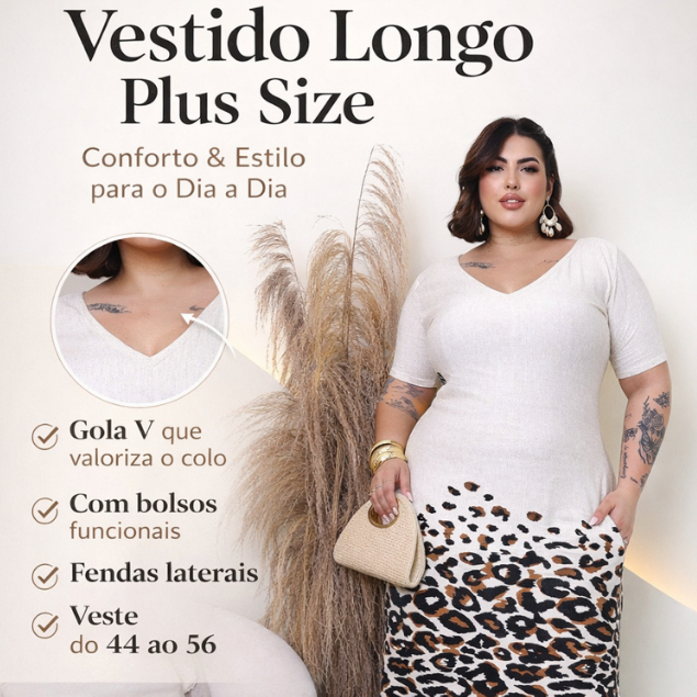 Vestido Feminino Longo Gola V  Pus size Moda Evangelica Festa Verão Casual Elegante Versátil 44 a 58