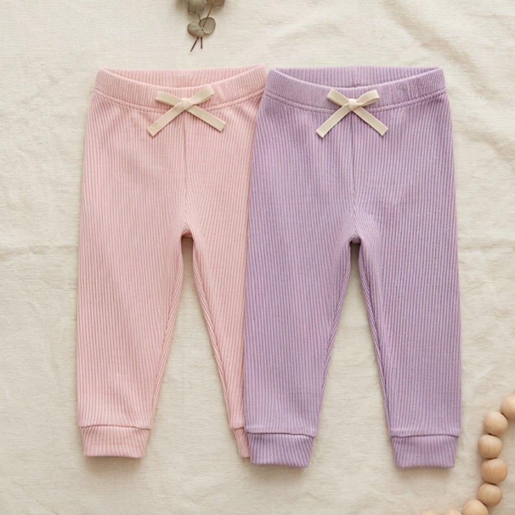Kit 2 Calças Jogger Infantil Menina Canelada Algodão com elastano 1 ao 3 Anos -confortável - escolar