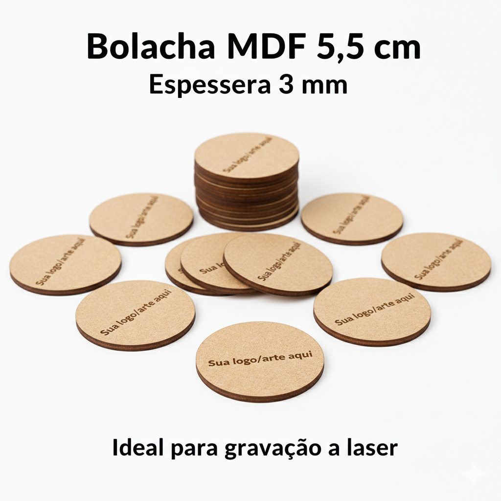 Kit 30 Bolachas de MDF Cru 8 cm Redonda 3mm Disco Madeira Artesanato Gravação a Laser Personalizado