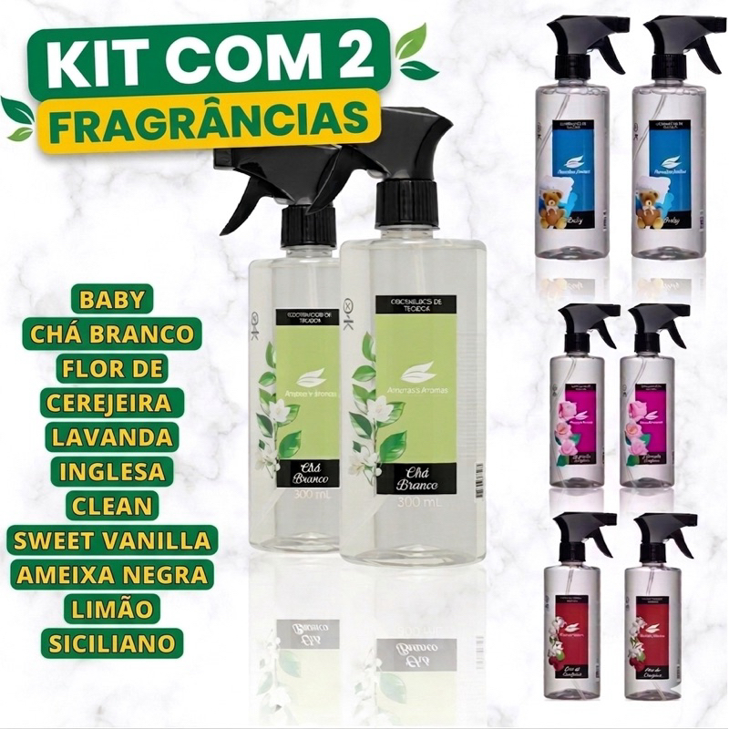 Kit 2 Odorizador de Tecidos 500ml Amazônia Aromas – Cheirinho de Roupa Limpa para Casa Sofá Cortina