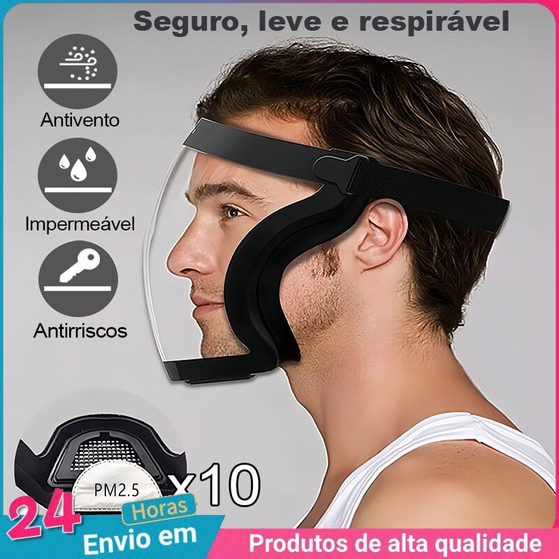 Máscara De Proteção Facial Completa À Prova De Poeira Transparente óculos de proteção+ 10 Filtros