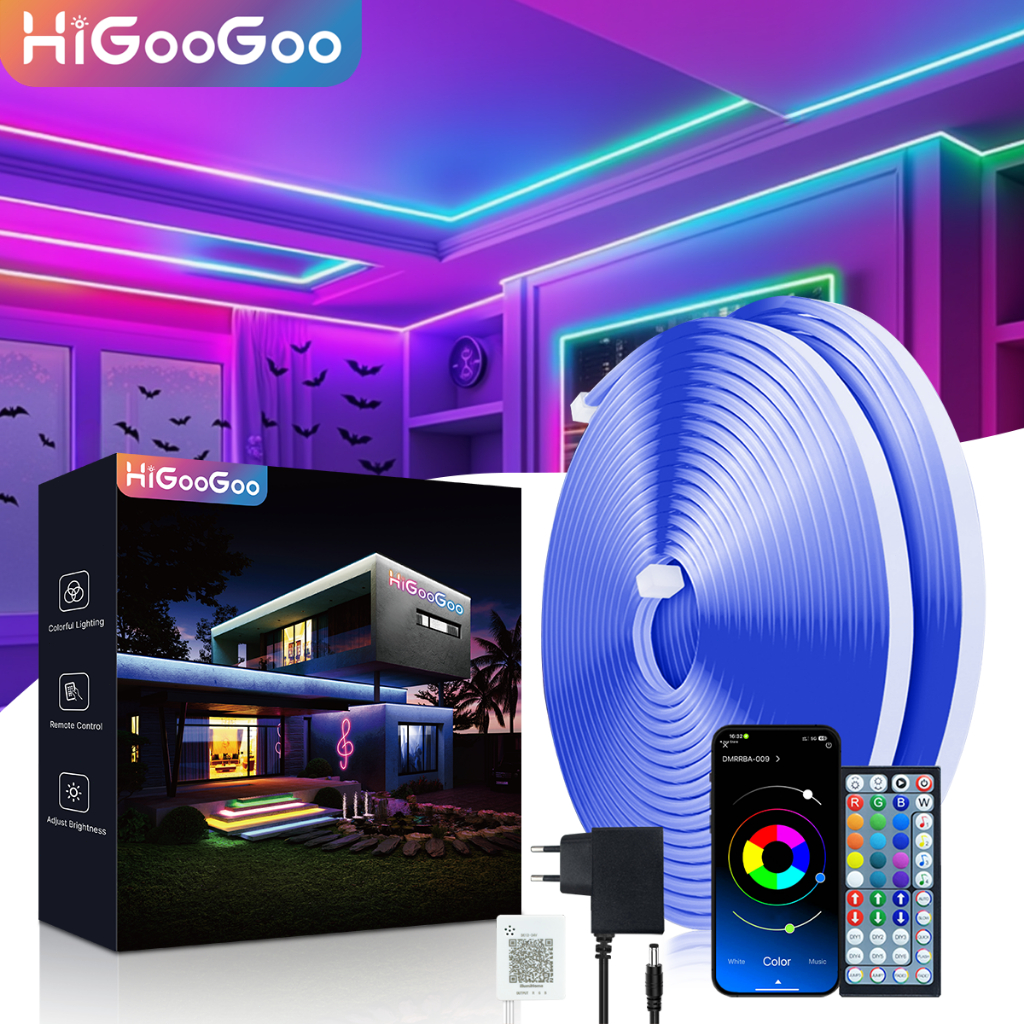 HiGooGoo Flexível 30M Fita Música LED Neon App Controle Remoto Inteligente Luz Decorativa Carnaval Natal RGB Com Fonte