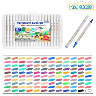 120/72/48/36/24 Cores Caneta Marcadora acrílica Ponta Dupla Com NÚMERO DE CORES Branco Preto Dourado Material Escolar em Oferta na Shopee