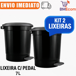 Kit 2 Lixeiras Redondas Com Pedal 7l Litros Preta Cozinha Banheiro Lavanderia Escritório em Oferta na Shopee