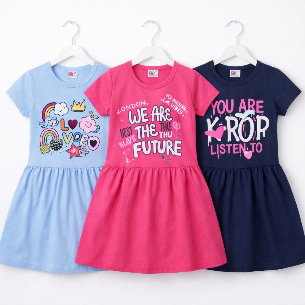 Kit 3 Vestidos Infantil Menina Cotton Sortidos Estampados Verão Dia a Dia 1 ao 14 Anos