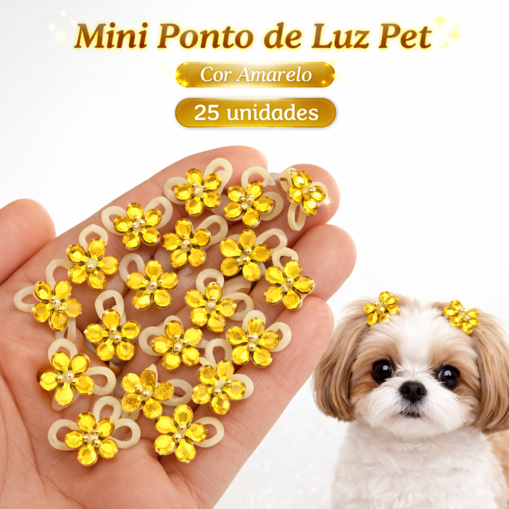 Ponto de Luz Pet Amarelo Para Penteado Flor de Chatom Acrílico Enfeite Pet Banho e Tosa Acessório Pet Femea Laços Pet