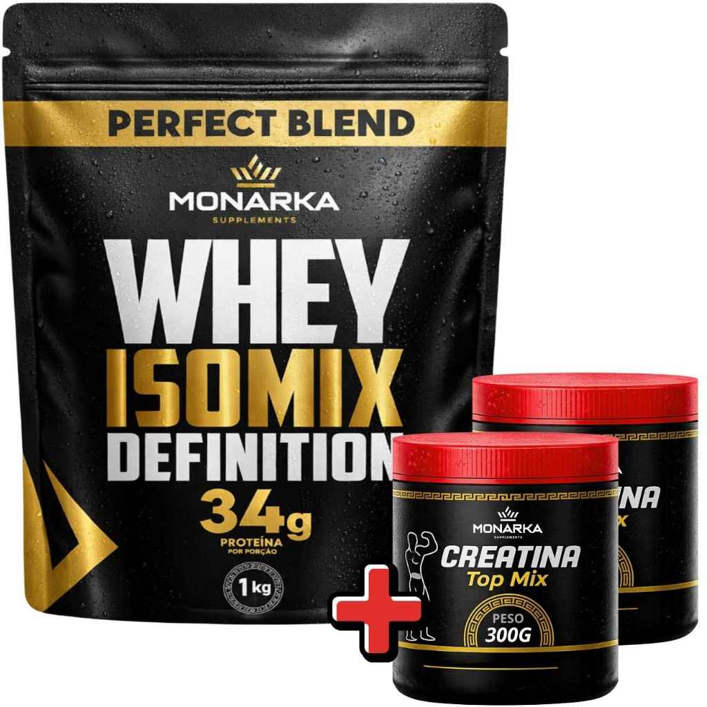 KIT Creatina em Dobro: Whey Protein Isolado Concentrado + 2x Creatina Monohidratada 300g Suplemento