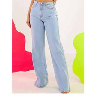 Calça Wide Leg Jeans Feminina Marmorizada Cintura Alta Pantalona Blogueira Luxo Lavagem Acid Wash + Envio Imediato em Oferta na Shopee