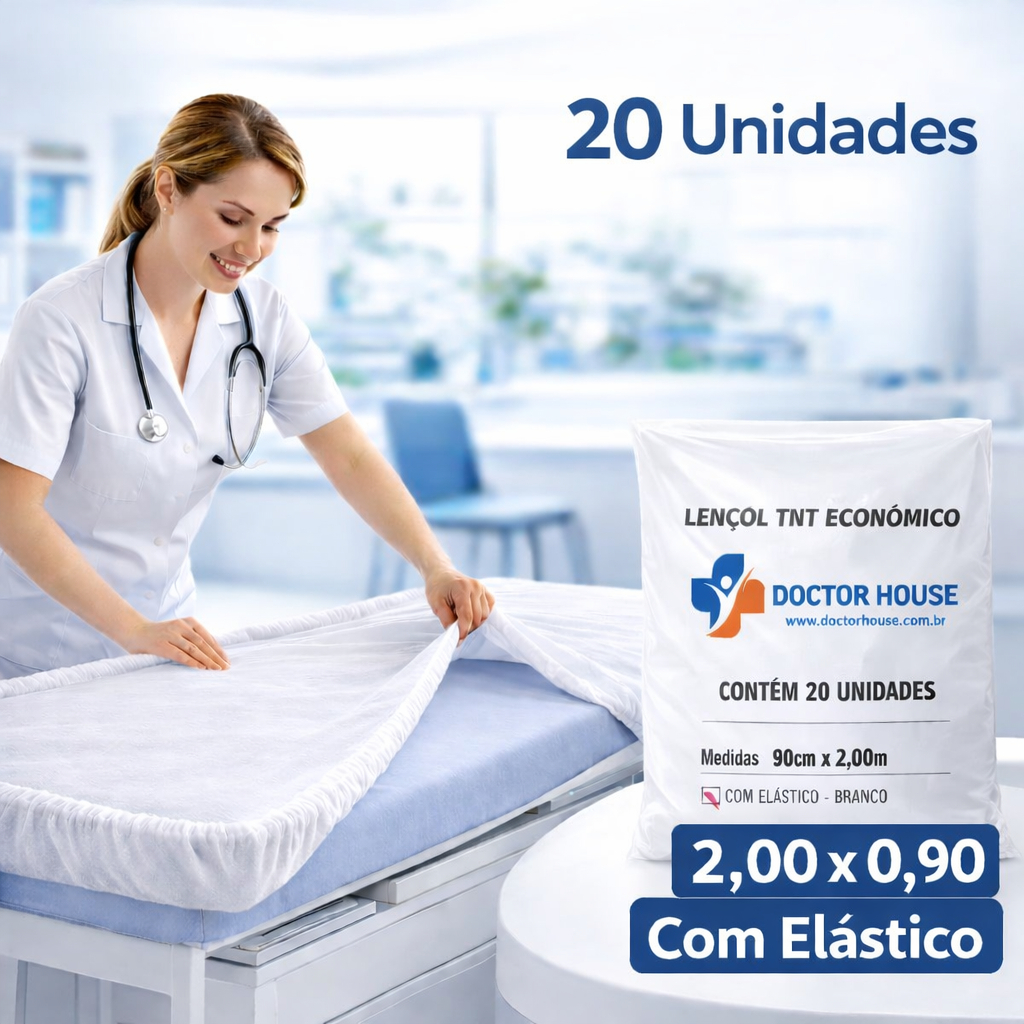 20 Lençol Descartável TNT Branco Maca 2,00x0,90 C/ Elástico Ideal Para Consultório Hospitalar