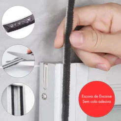 Fita Escovinha 7x10mm 10 Metros Sem Cola Adesiva Para Janela Veda Fresta Escova Vedação de Encaixe