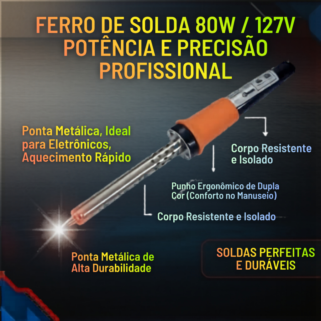 Kit Ferro Solda 127V  60W + Tubo Estanho (Emavi)  Soldador Eletricista Eletrônica Profissional Hobby