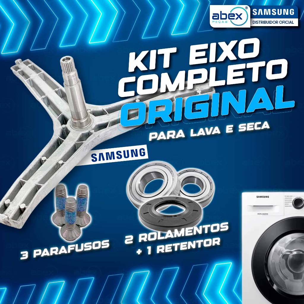 Kit Eixo Tripé Retentor Rolamentos Parafusos Lava Seca Samsung WD106 WD10 WD11 DC97-14370C Original