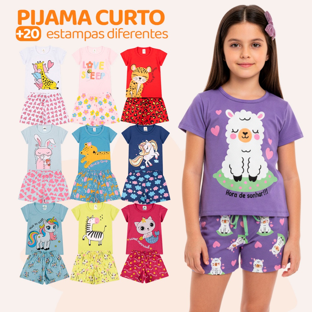 Kit 6 ou 10 Peças de Pijamas Infantis para Meninas Confortáveis e Cheios de Estilo Shorts E Blusa de Pijama de Calor em Oferta na Shopee
