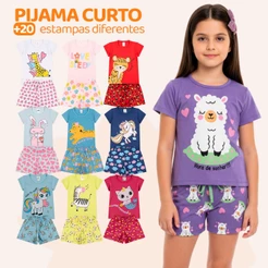 Kit 6 ou 8 Peças de Pijamas Infantis para Meninas Confortáveis e Cheios de Estilo Shorts E Blusa de Pijama de Calor