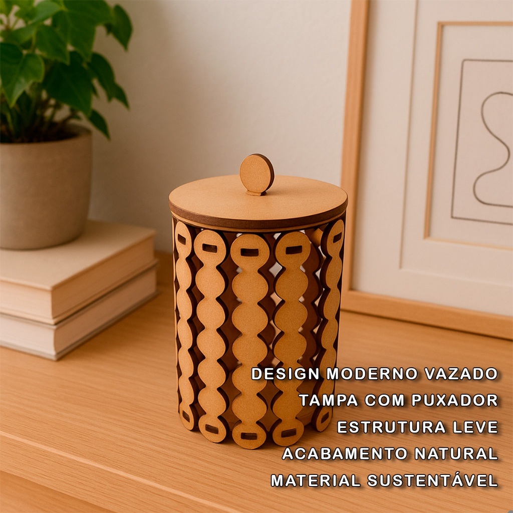 Porta Objetos MDF Cru Caixa Organizadora Tampa Vazada Decorativa Escritório Casa Organizador Multiuso Pequeno 12x9cm