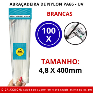 100 Abracadeiras Nylon 4.8x400mm Branca Grande Resistente PA66 UV em Oferta na Shopee