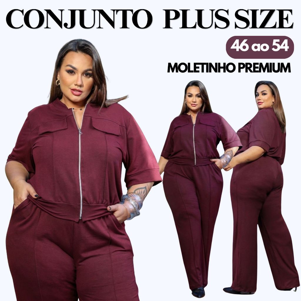 Conjunto Feminino Moletinho Premium G1 G2 | Blusa com Zíper + Calça Pantalona com Bolso | Confortável e Estiloso Zíper