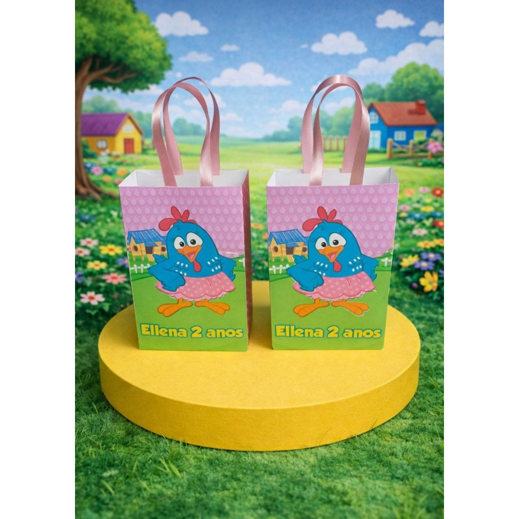 SACOLA PERSONALIZADA - GALINHA PINTADINHA ROSA MENINA- lembrancinhas mimos personalizados de aniversário festa infantil