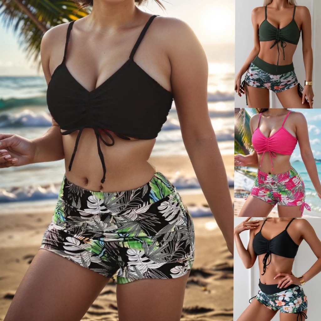 Conjunto Feminino Sexy Com Estampa Floral De Biquíni 2 Peças E Laço Duasmaiô Feminino
