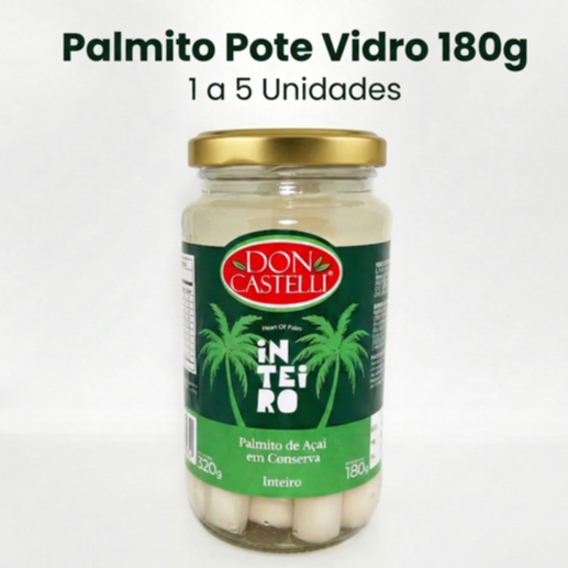 Palmito de Açaí Inteiro em Conserva Pote de Vidro 180g - Don Castelli - fabricação Própria
