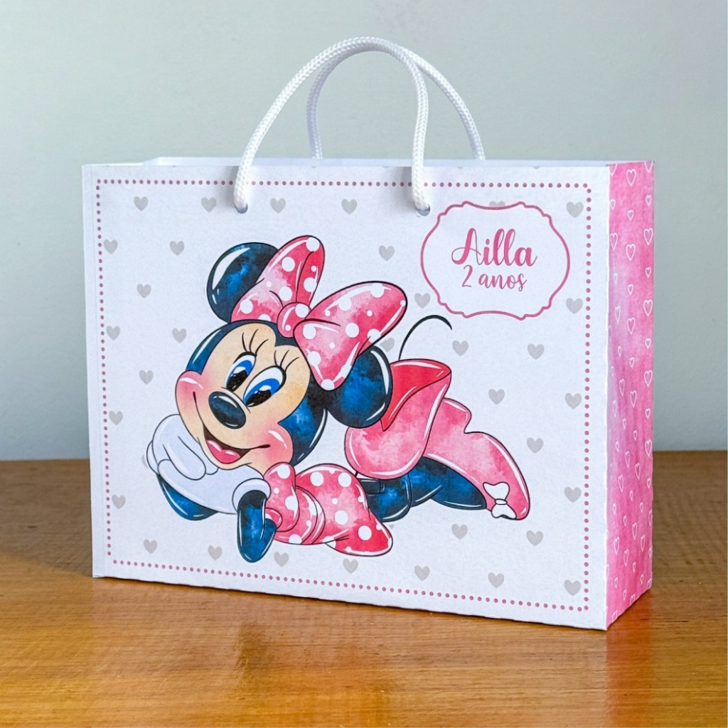 Sacola Surpresa Personalizada com Alça Minnie Rosa ou Vermelho | Lembrancinha de Aniversário | Pegue e Monte