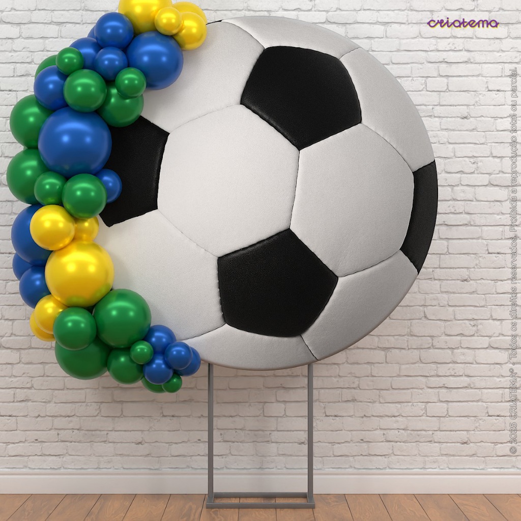 Painel Redondo Futebol Copa Decoração 1,50x1,50m Sublimado Em Tecido C/Elástico