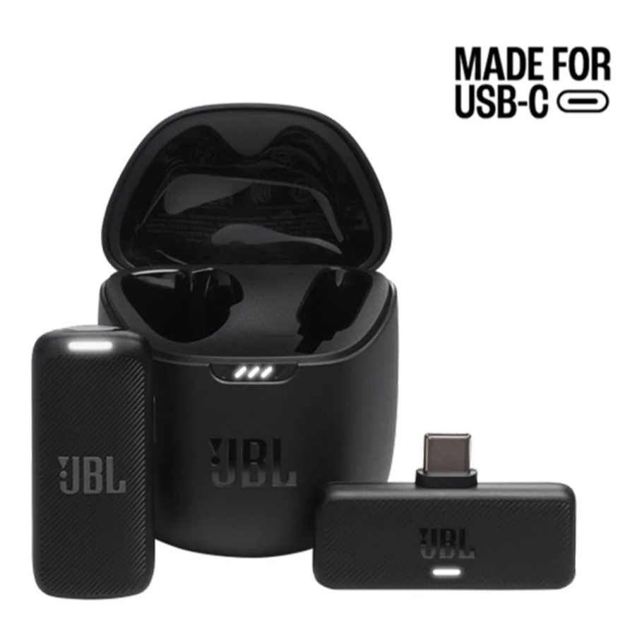 Microfone de Lapela Sem Fio JBL Quantum Stream, Wireless, USB-C, Cancelamento de Ruído, Preto