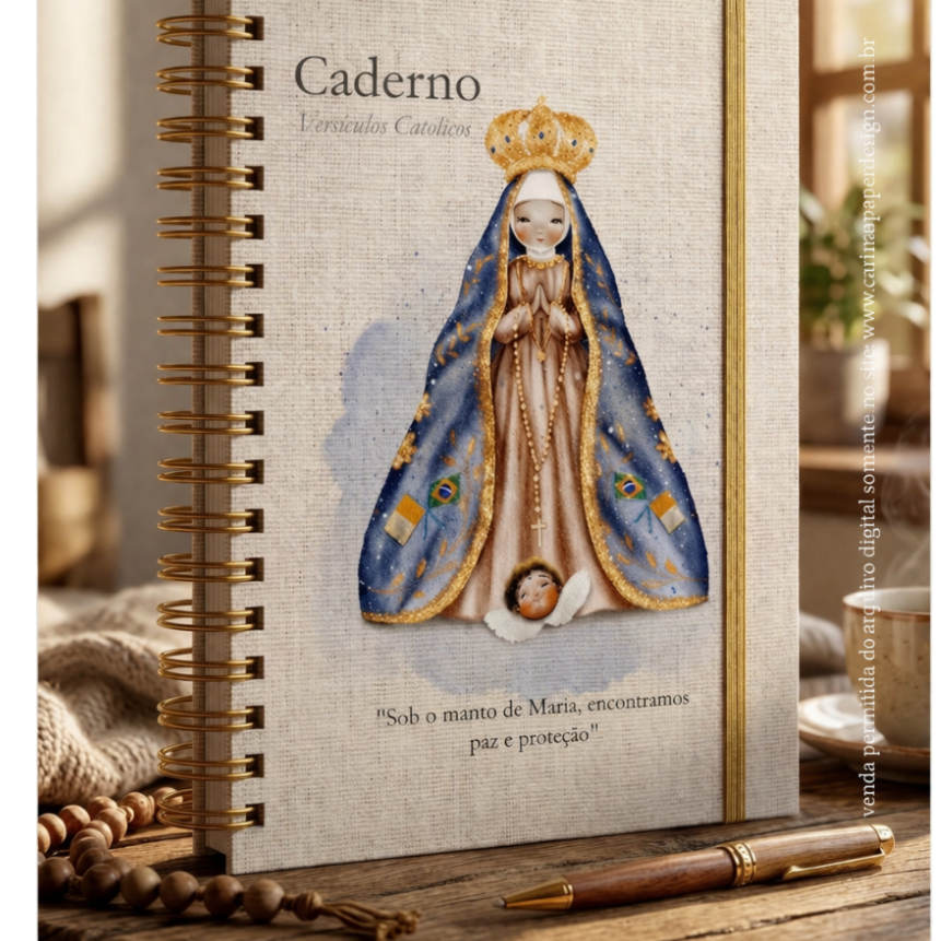 Caderno Católico Nossa Senhora (DasGraças/ Guadalupe/ Nazaré/ Aparecida/ Fátima) 5 Marias Devoção A5