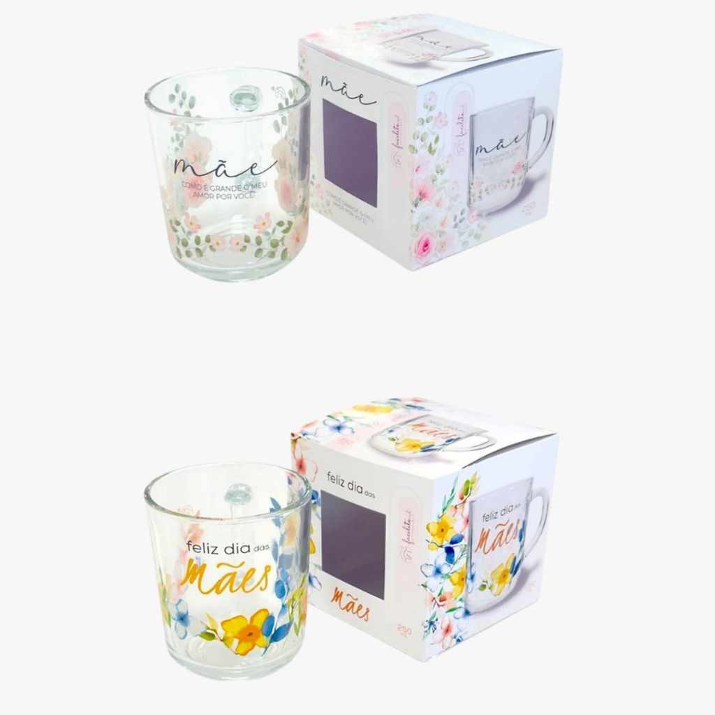 Kit 10 Caneca VIDRO 250ml Mães