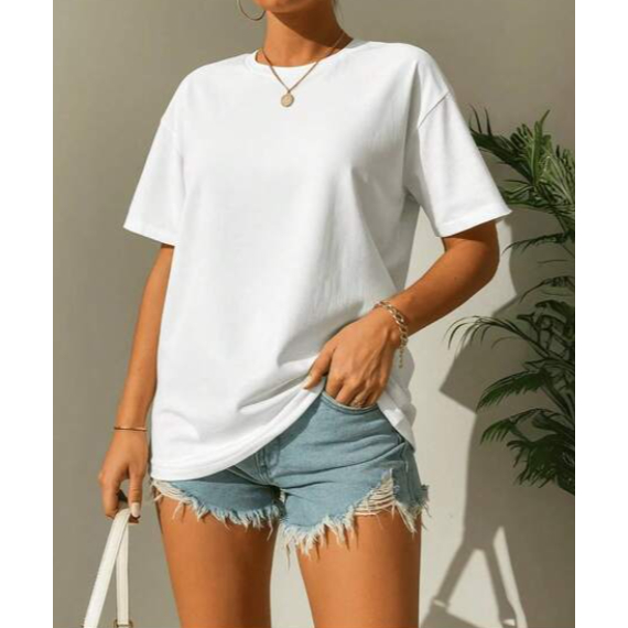 Camiseta Blusa Branca Oversized Feminina Branca Algodão Básica Lisa Manga Curta Leve Confortável Estilosa Barata