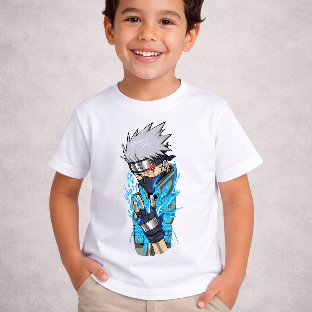 Camiseta Intanfil Menino Naruto Kakashi Anime Dorama Criança Blusa Algodão Premium Ninjas Desenhos