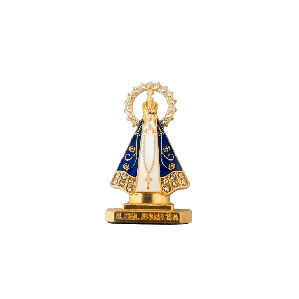 Nossa Senhora Aparecida Imagem Santinha Painel de Carro Dupla FaceAdesivo Miniatura Metal - Pequena - fundo bran