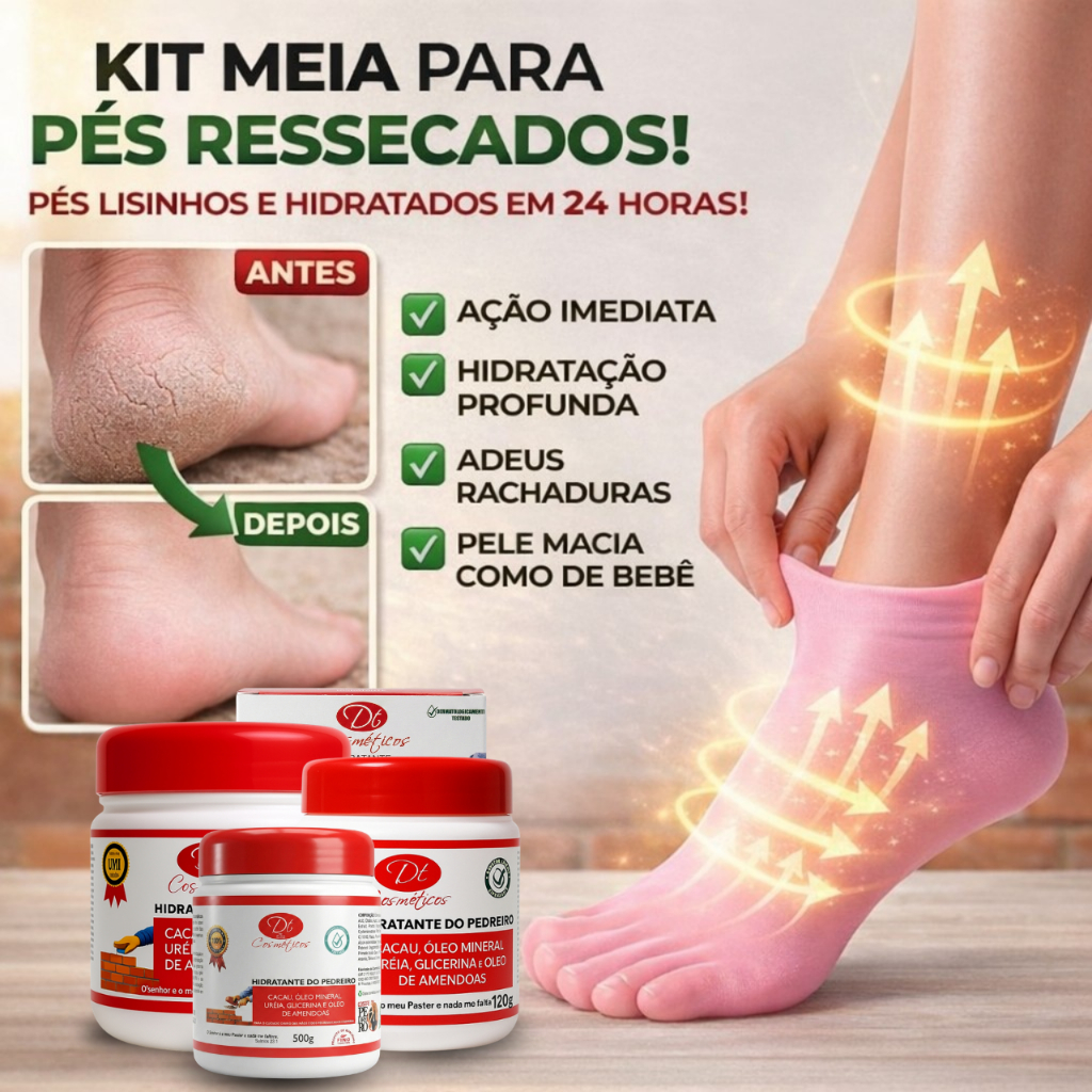 Kit Hidratação Intensiva para Pés Rachados Creme Reparador + Meia de Silicone