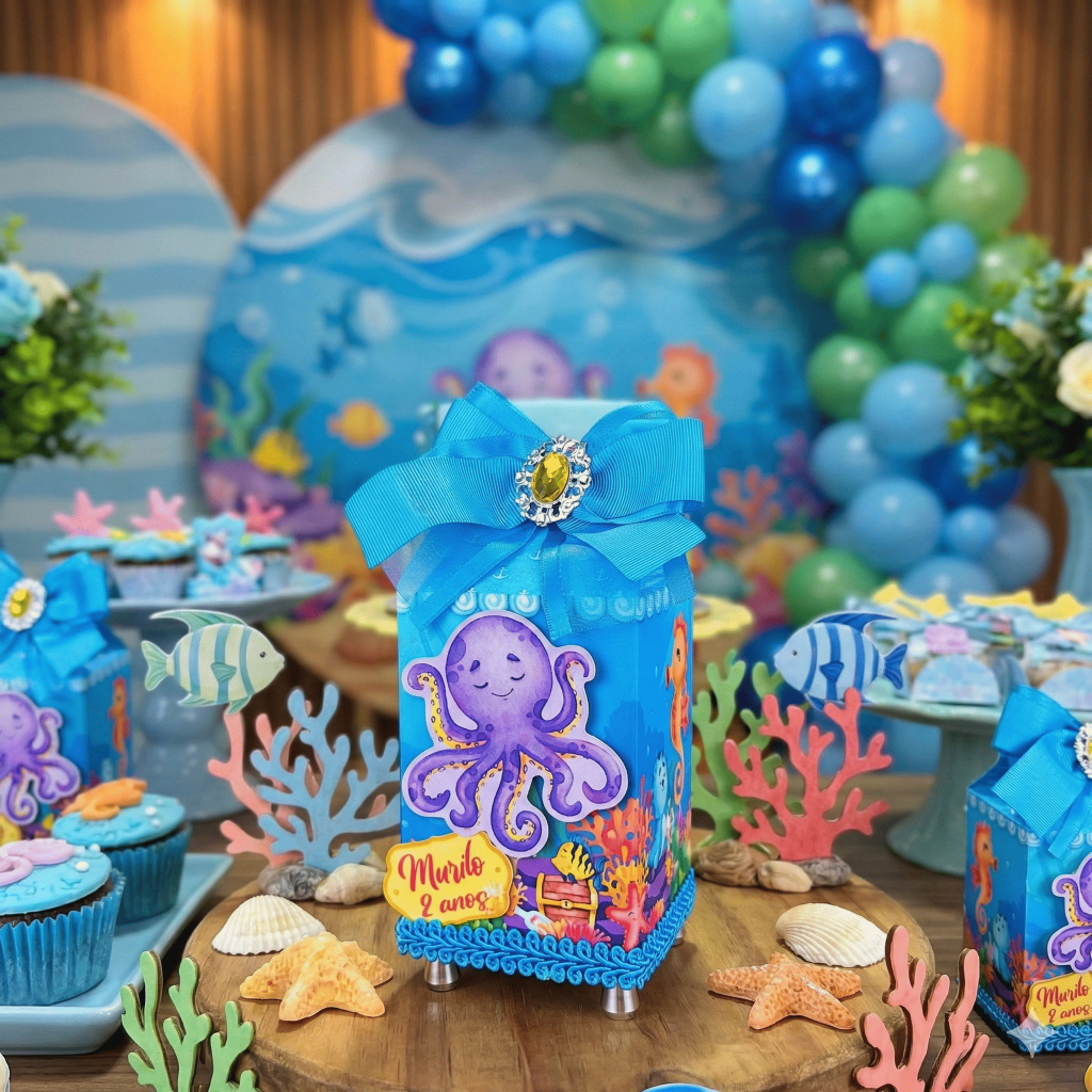 Caixinha Milk Fundo do Mar Infantil Personalizada Lembrancinha Decoração Aniversário Menino Menina