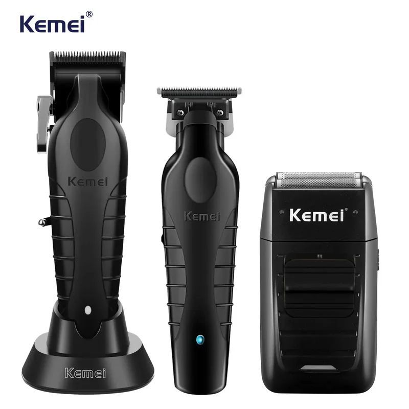 kit Kemei Máquina de cortar cabelo + Máquina De Acabamento + Shaver KM-2296 KM-2299 KM-1102 - Bivolt